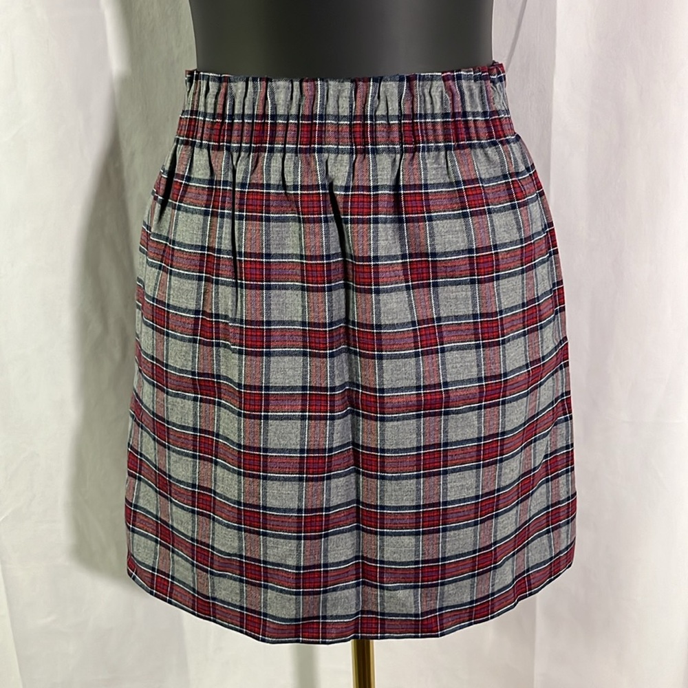 J. Crew Factory Gray & Red Tartan Plaid Wool Blend Sidewalk Skirt